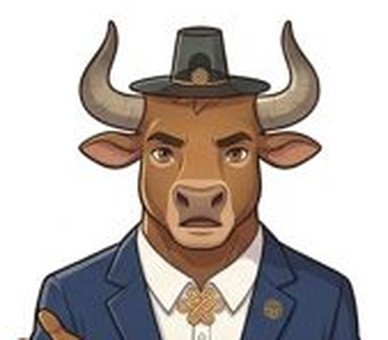 Mr. Gat, TheGatBull's Korean-market mascot, in analytical mode