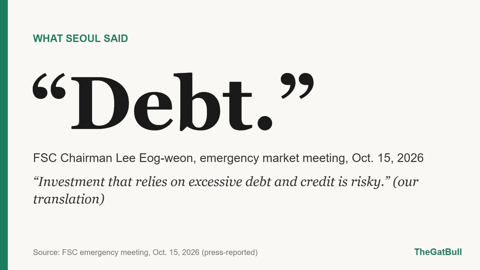 Quote card: FSC chairman, Oct. 15, 2026, on debt-fueled investing